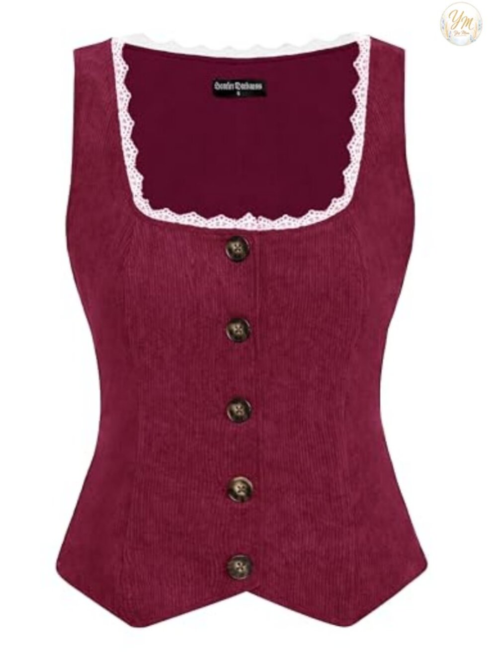 Corduroy Renaissance Corset Vest Button Down Lace Trim Victorian Waistcoat